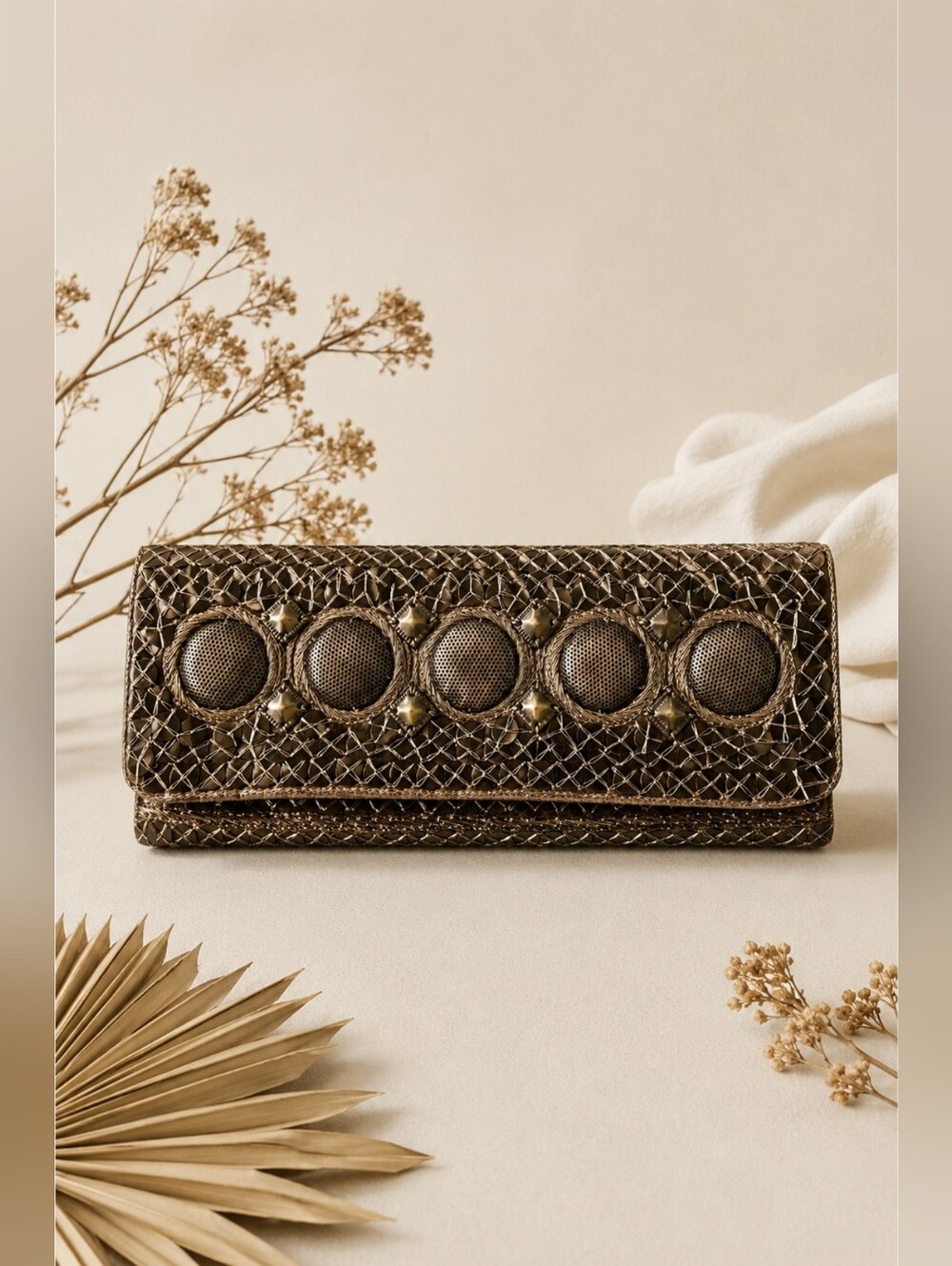 Convertible Bronze Metallic Embellished Women's Shoulder Bag/Clutch